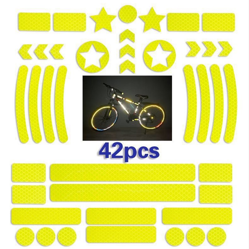 Spoke Reflector Set - 自己粘着性の反射ステッカー,粘着性の粘着性のフットハブ,マウンテンバイク,スクーター,ヘルメット,ボディ,ロードウェイ,42個/セット