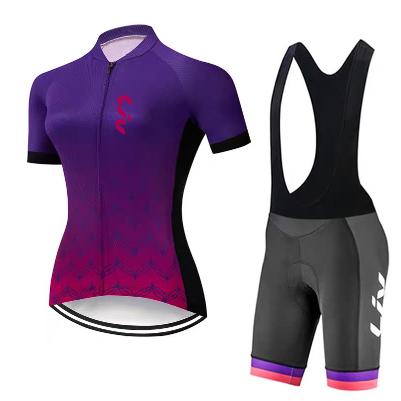 Cycling Community - LIV サイクリングスポーツウェアセット女性用サイクリングジャージ夏用サイクリングビブスポンジクッションサイクリングトップサイクリングパンツサイクリングジャケット