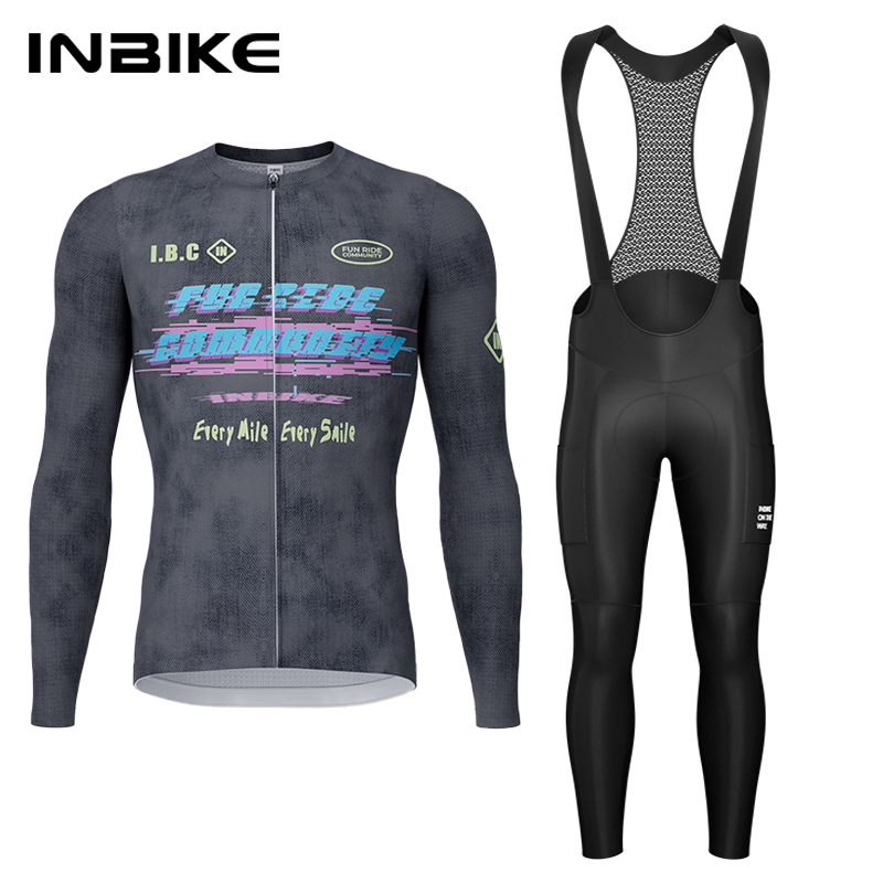 Cycling Community - INBIKE 春秋サイクリングセット サイクリングジャージ 長袖ビブパンツ パッド付き マウンテンロードバイクスーツ
