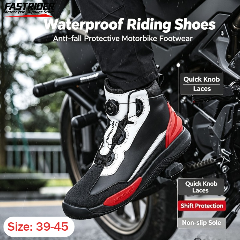 Waterproof Cycling Commute - メンズサイクリングシューズ防水レザーレーシングブーツ四季通勤通学用通気性アンチドロップオートバイ機関車装備