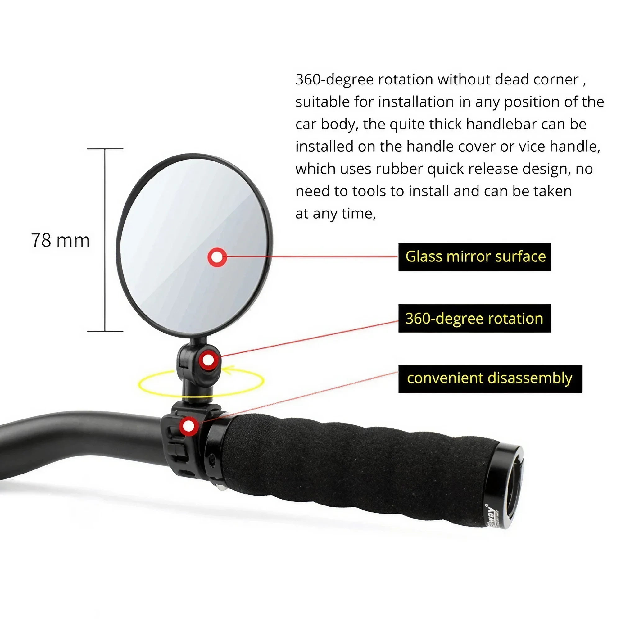 調整可能な自転車ハンドルバーリアビューミラー凸面安全広角サイ - Mirror Handlebar Convex のレビューと価格